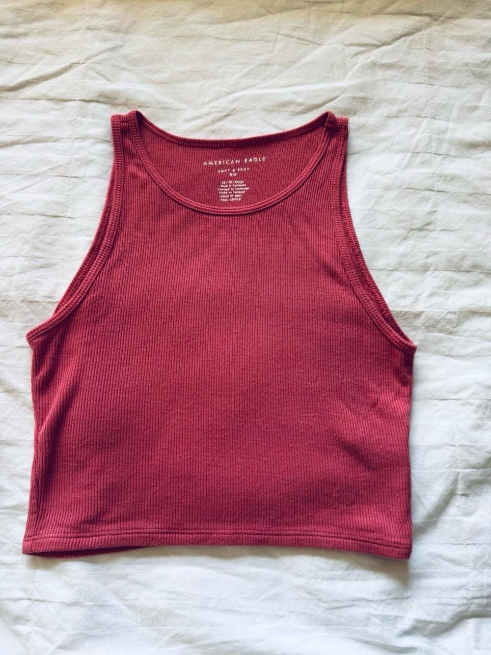American Eagle Outfitters Women's Ribbed Tank Top - Berry pink